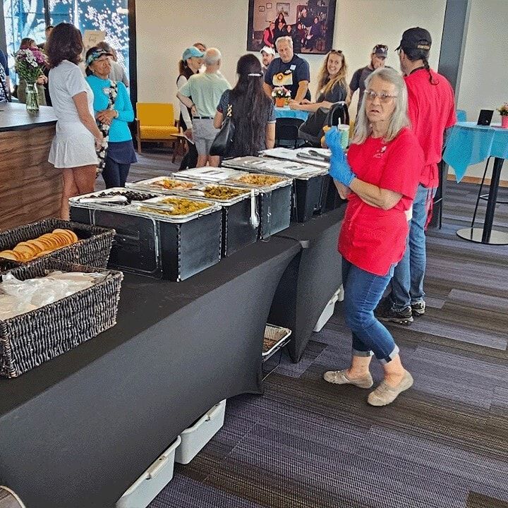 The full Meat and Greet buffet set up in an event room